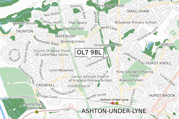 OL7 9BL map - small scale - OS Open Zoomstack (Ordnance Survey)