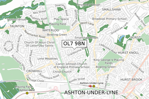 OL7 9BN map - small scale - OS Open Zoomstack (Ordnance Survey)