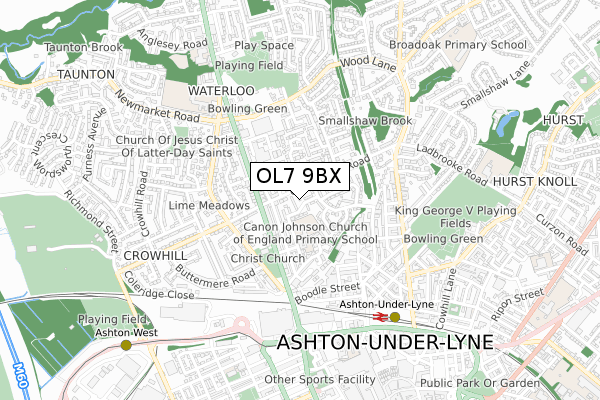 OL7 9BX map - small scale - OS Open Zoomstack (Ordnance Survey)