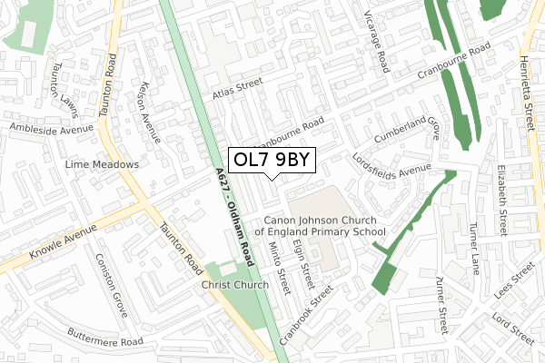 OL7 9BY map - large scale - OS Open Zoomstack (Ordnance Survey)