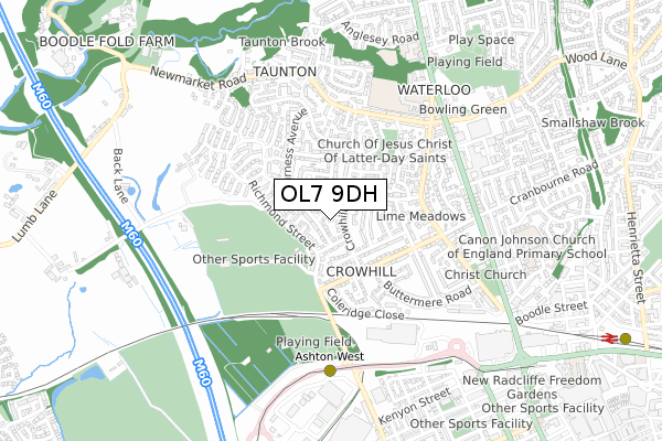 OL7 9DH map - small scale - OS Open Zoomstack (Ordnance Survey)