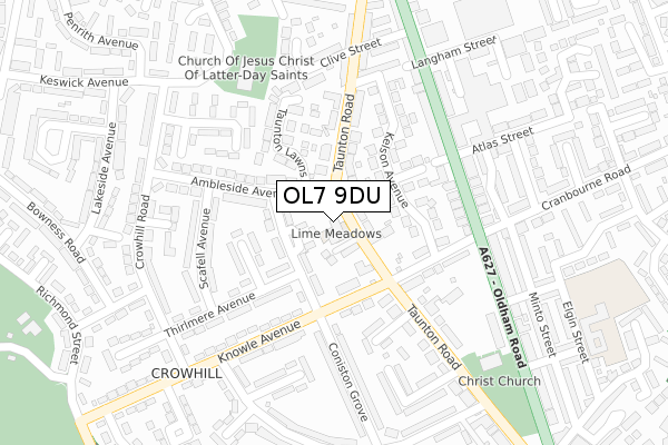 OL7 9DU map - large scale - OS Open Zoomstack (Ordnance Survey)