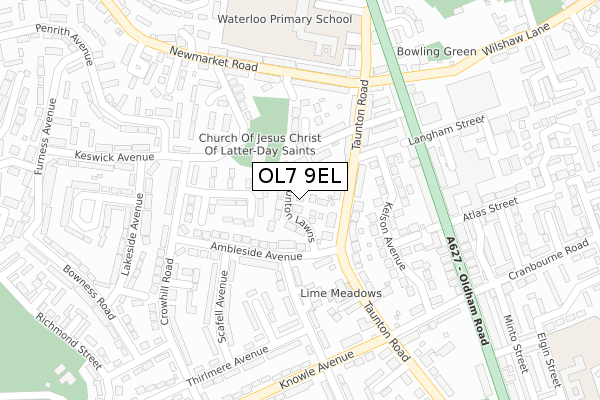 OL7 9EL map - large scale - OS Open Zoomstack (Ordnance Survey)