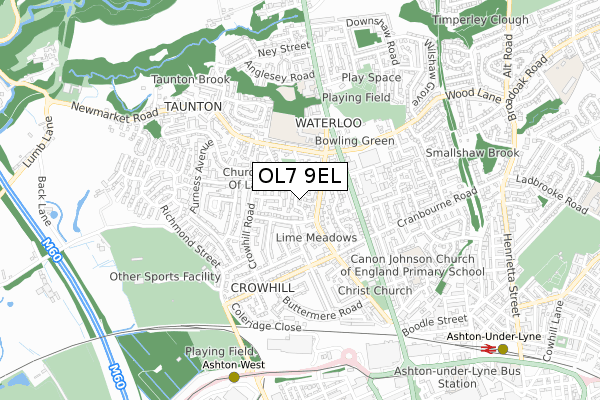 OL7 9EL map - small scale - OS Open Zoomstack (Ordnance Survey)