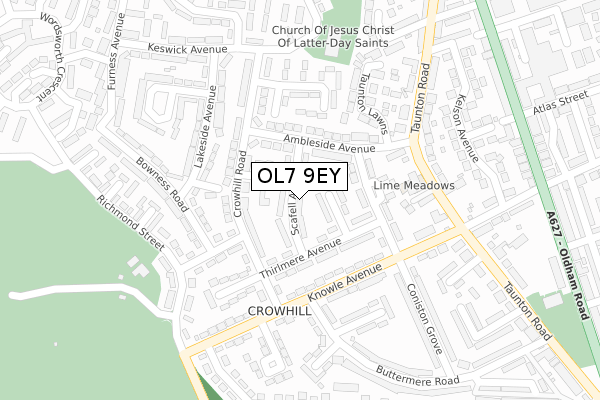 OL7 9EY map - large scale - OS Open Zoomstack (Ordnance Survey)