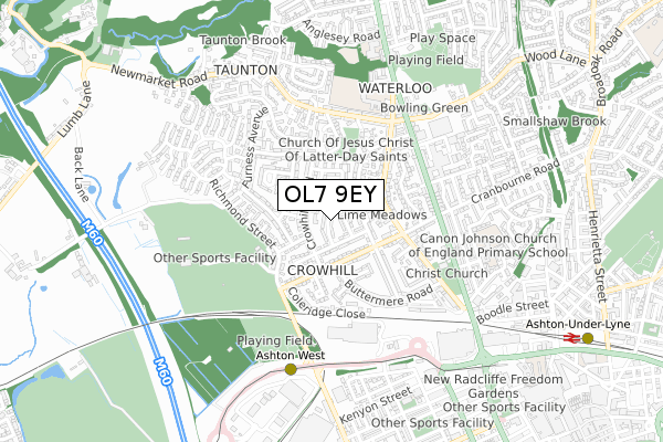 OL7 9EY map - small scale - OS Open Zoomstack (Ordnance Survey)