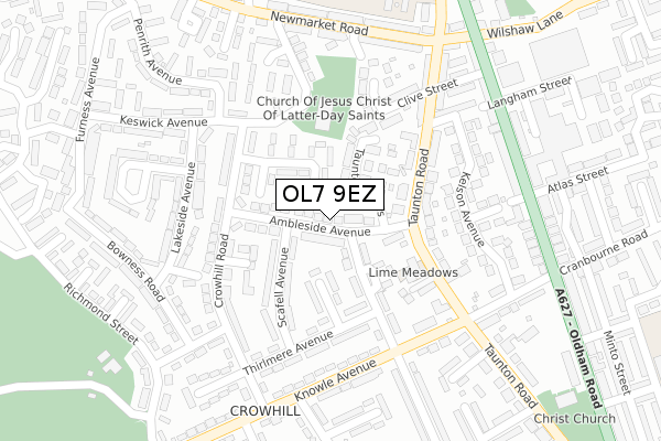 OL7 9EZ map - large scale - OS Open Zoomstack (Ordnance Survey)