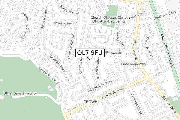 OL7 9FU map - large scale - OS Open Zoomstack (Ordnance Survey)