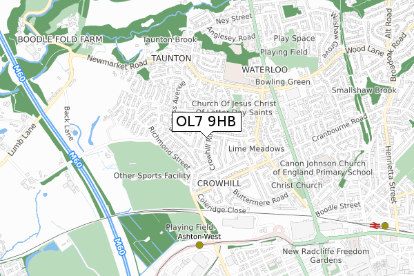 OL7 9HB map - small scale - OS Open Zoomstack (Ordnance Survey)