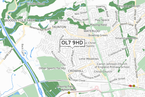 OL7 9HD map - small scale - OS Open Zoomstack (Ordnance Survey)