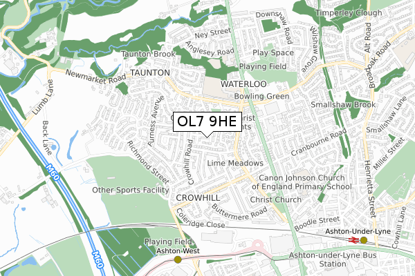 OL7 9HE map - small scale - OS Open Zoomstack (Ordnance Survey)