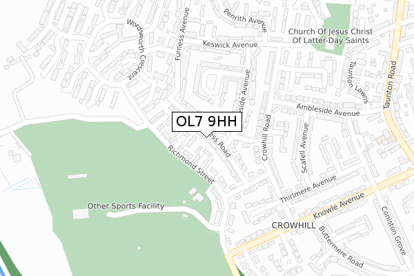 OL7 9HH map - large scale - OS Open Zoomstack (Ordnance Survey)