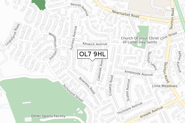OL7 9HL map - large scale - OS Open Zoomstack (Ordnance Survey)