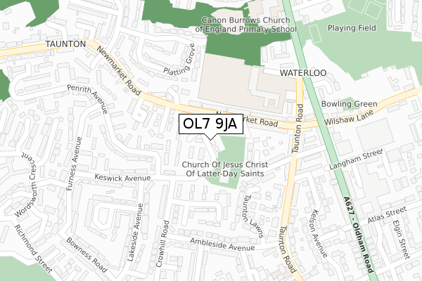 OL7 9JA map - large scale - OS Open Zoomstack (Ordnance Survey)