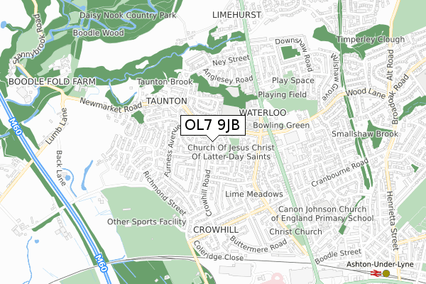 OL7 9JB map - small scale - OS Open Zoomstack (Ordnance Survey)