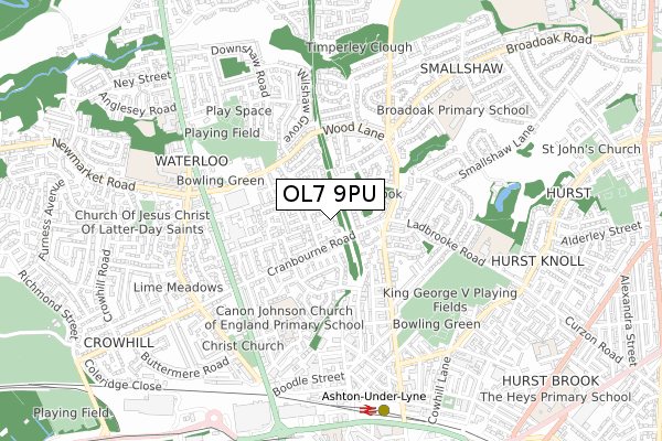 OL7 9PU map - small scale - OS Open Zoomstack (Ordnance Survey)