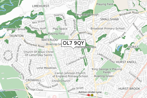 OL7 9QY map - small scale - OS Open Zoomstack (Ordnance Survey)