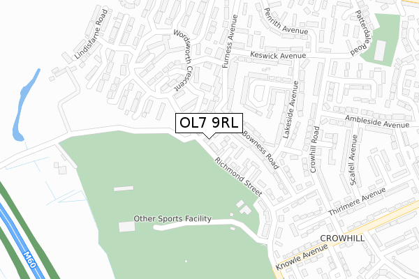 OL7 9RL map - large scale - OS Open Zoomstack (Ordnance Survey)