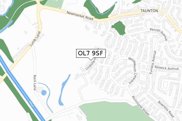 OL7 9SF map - large scale - OS Open Zoomstack (Ordnance Survey)