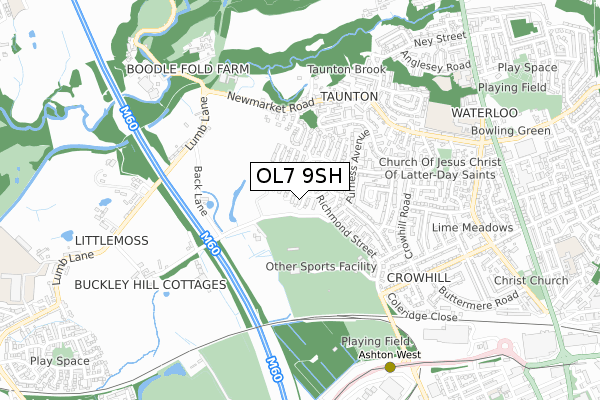 OL7 9SH map - small scale - OS Open Zoomstack (Ordnance Survey)