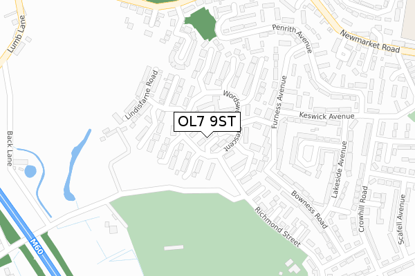 OL7 9ST map - large scale - OS Open Zoomstack (Ordnance Survey)