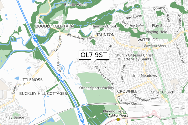 OL7 9ST map - small scale - OS Open Zoomstack (Ordnance Survey)