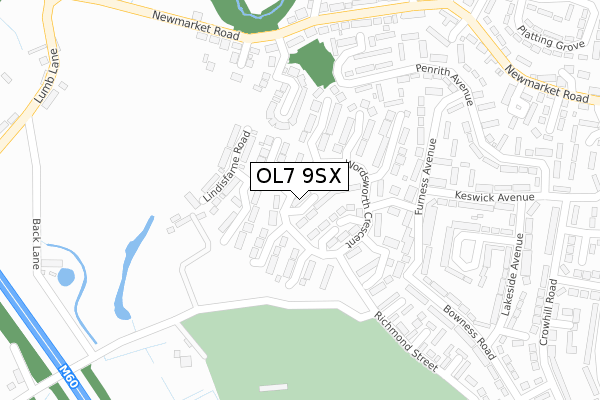 OL7 9SX map - large scale - OS Open Zoomstack (Ordnance Survey)
