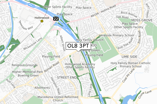 OL8 3PT map - small scale - OS Open Zoomstack (Ordnance Survey)