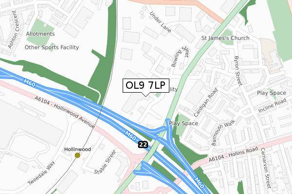 OL9 7LP map - large scale - OS Open Zoomstack (Ordnance Survey)