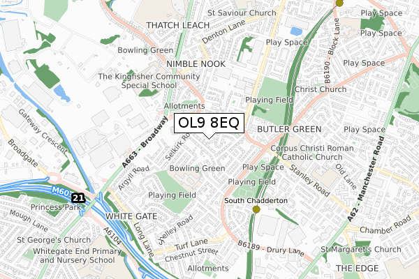 OL9 8EQ map - small scale - OS Open Zoomstack (Ordnance Survey) OL9 8EQ map - small scale - OS Open Zoomstack (Ordnance Survey)