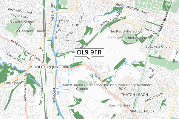 OL9 9FR map - small scale - OS Open Zoomstack (Ordnance Survey)