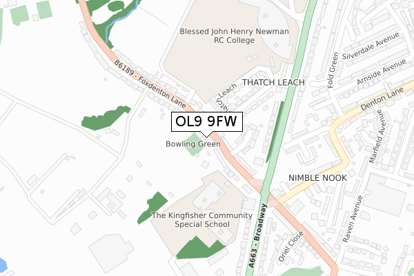 OL9 9FW map - large scale - OS Open Zoomstack (Ordnance Survey)