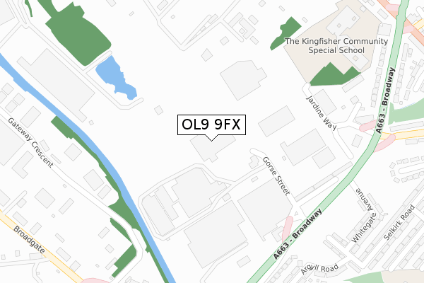 OL9 9FX map - large scale - OS Open Zoomstack (Ordnance Survey)