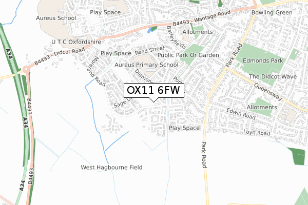 OX11 6FW map - small scale - OS Open Zoomstack (Ordnance Survey)