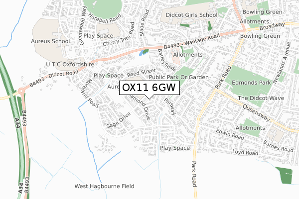 OX11 6GW map - small scale - OS Open Zoomstack (Ordnance Survey)