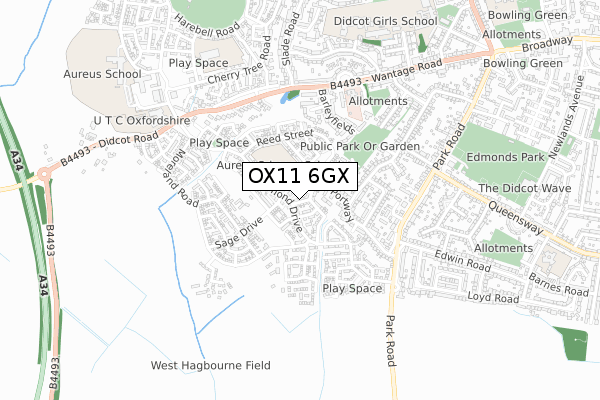 OX11 6GX map - small scale - OS Open Zoomstack (Ordnance Survey)
