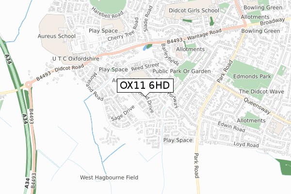 OX11 6HD map - small scale - OS Open Zoomstack (Ordnance Survey)
