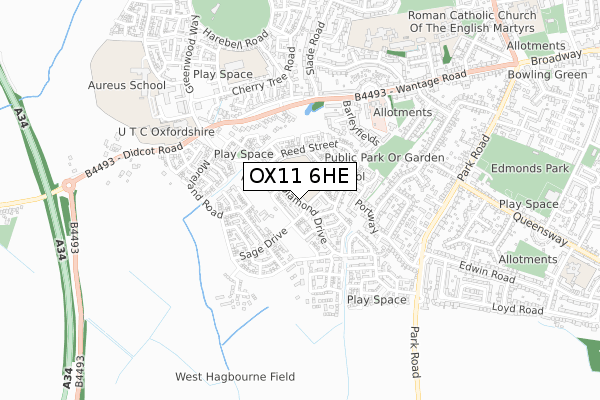 OX11 6HE map - small scale - OS Open Zoomstack (Ordnance Survey)