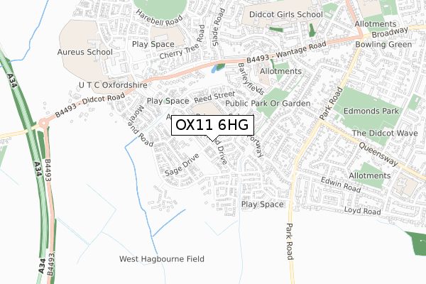 OX11 6HG map - small scale - OS Open Zoomstack (Ordnance Survey)