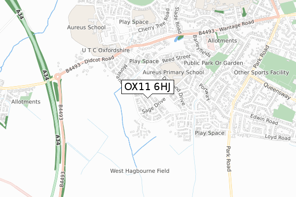 OX11 6HJ map - small scale - OS Open Zoomstack (Ordnance Survey)