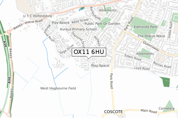 OX11 6HU map - small scale - OS Open Zoomstack (Ordnance Survey)