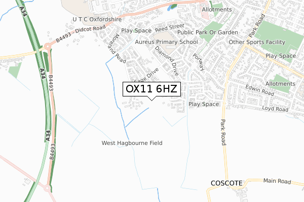 OX11 6HZ map - small scale - OS Open Zoomstack (Ordnance Survey)