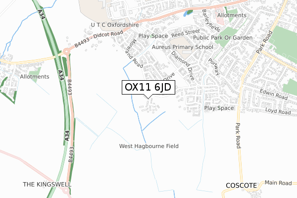 OX11 6JD map - small scale - OS Open Zoomstack (Ordnance Survey)