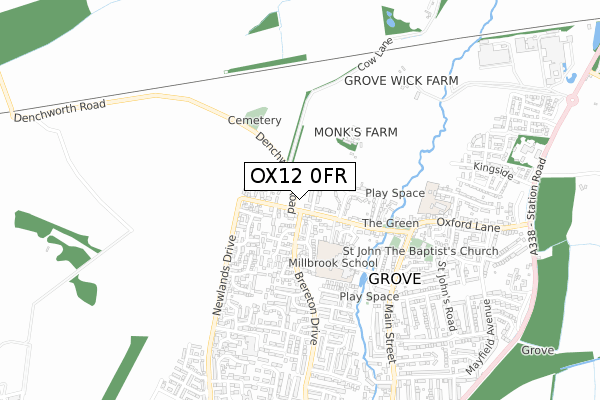 OX12 0FR map - small scale - OS Open Zoomstack (Ordnance Survey)