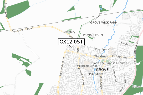 OX12 0ST map - small scale - OS Open Zoomstack (Ordnance Survey)