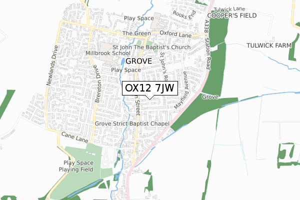 OX12 7JW map - small scale - OS Open Zoomstack (Ordnance Survey)