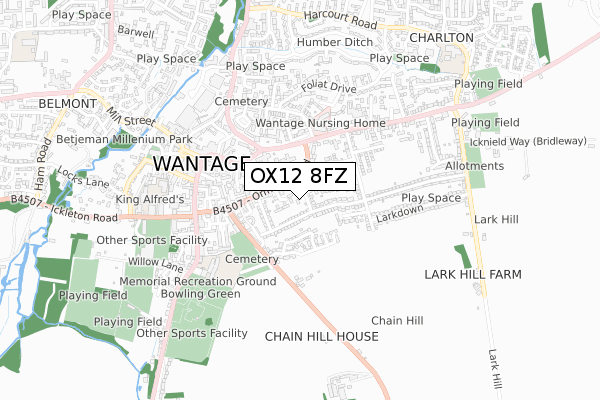 OX12 8FZ map - small scale - OS Open Zoomstack (Ordnance Survey) OX12 8FZ map - small scale - OS Open Zoomstack (Ordnance Survey)