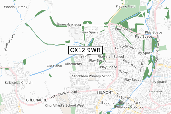 OX12 9WR map - small scale - OS Open Zoomstack (Ordnance Survey)