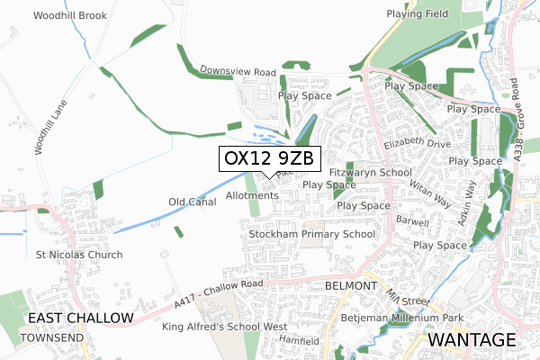 OX12 9ZB map - small scale - OS Open Zoomstack (Ordnance Survey)