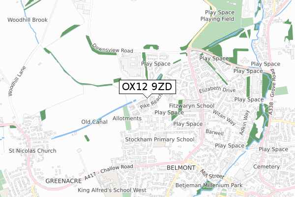 OX12 9ZD map - small scale - OS Open Zoomstack (Ordnance Survey)
